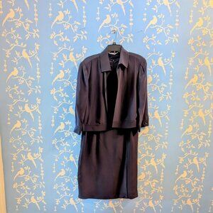 Vintage Maggie London 2-Piece Navy Silk Dress-Jacket